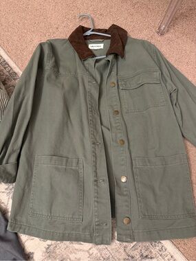 Vigoss Olive Utility Jacket with Brown Corduroy Collar
